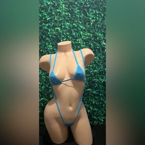 BOGO Blue Rhinestone Slingshot Exotic Dancewear Stripper Outfit